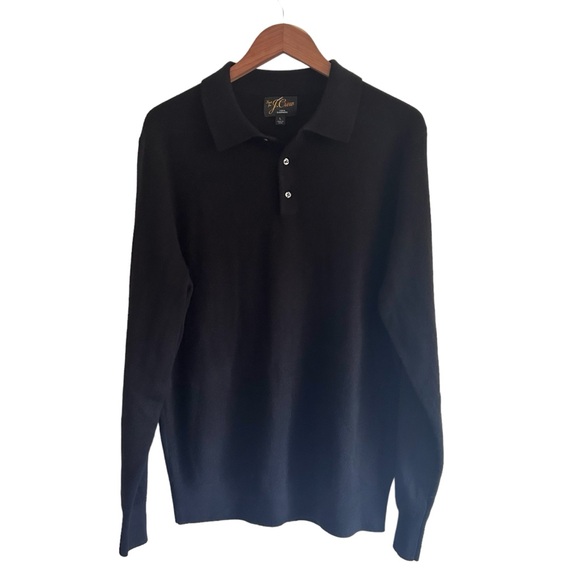 J. Crew Men’s Sz Large 100% Cashmere Collared Polo Sweater Black Long Sleeves - Picture 2 of 9